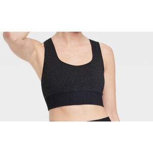 Women's JoyLab Black Ribbed Criss-Cross Back Sports Bra S